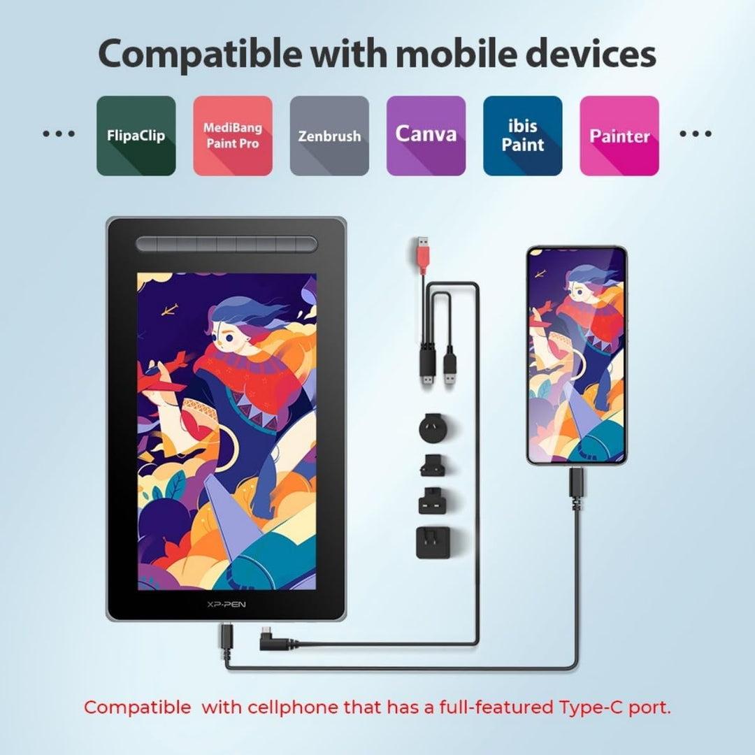 XPPen Artist 13 2 Gen. Grafiktablett, 13,3 Zoll Stift Display, 127% sRGB Farbraum, X3 Smart-Chip Sti