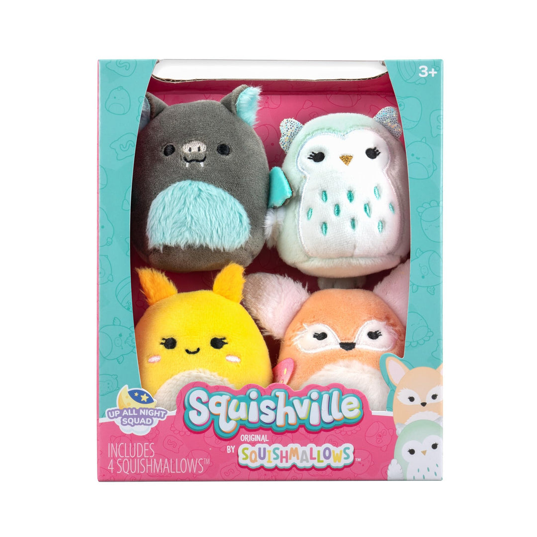 Squishville SQM0504-4er Pack Nachtaktiv Squad, superweiche Mini-Squishmallows, 5cm Plüschfiguren