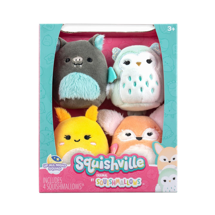 Squishville SQM0504-4er Pack Nachtaktiv Squad, superweiche Mini-Squishmallows, 5cm Plüschfiguren