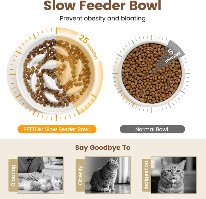 PETTOM Anti Schling Napf Katze Erhöht, Keramik Antischlingnapf Katze, Slow Feeder Katze Nassfutter,
