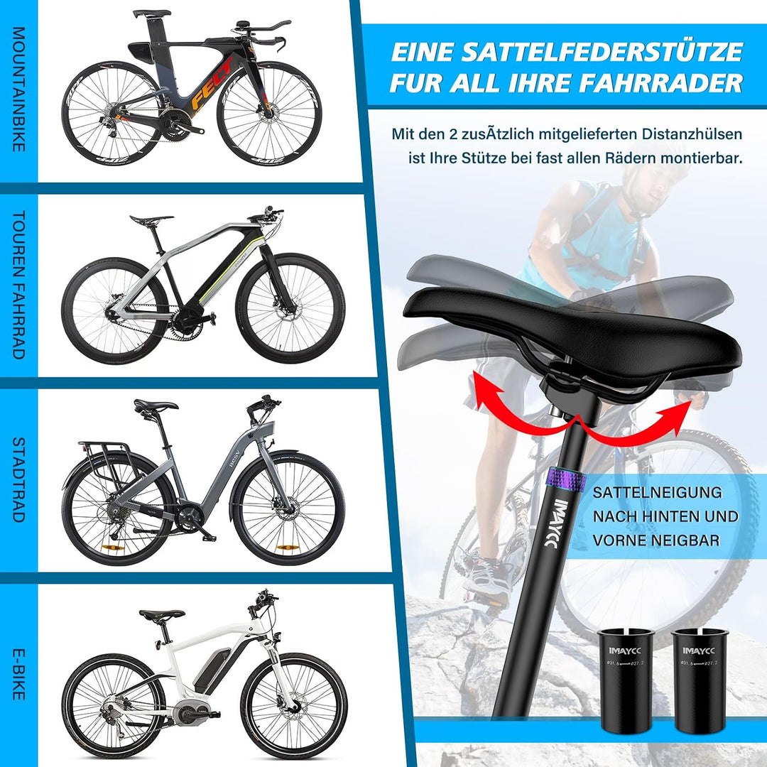 IMAYCC Sattelstütze Gefedert, Premium Gefederte Sattelstütze, Federsattelstütze [27,2 / 30,9 / 31,6m