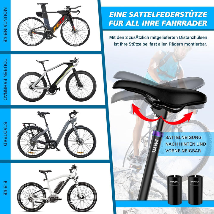 IMAYCC Sattelstütze Gefedert, Premium Gefederte Sattelstütze, Federsattelstütze [27,2 / 30,9 / 31,6m