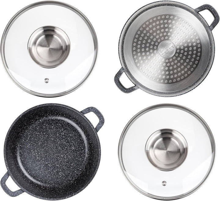 EliteHoff Kochtopf Set Induktion, Topf aus Aluminiumguss mit Antihaftbeschichtung, Topfset mit Glasd