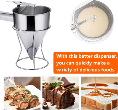 YUNYODA Teigspender, Pfannkuchen Teigspender Edelstahl 600ml Teigportionierer mit Ständer, Pancake P