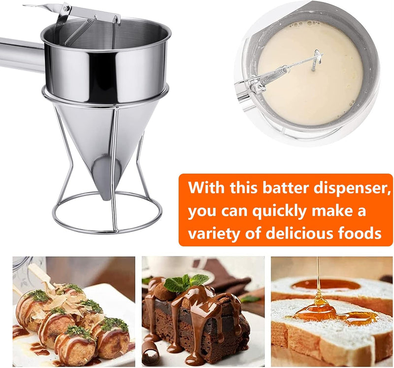 YUNYODA Teigspender, Pfannkuchen Teigspender Edelstahl 600ml Teigportionierer mit Ständer, Pancake P