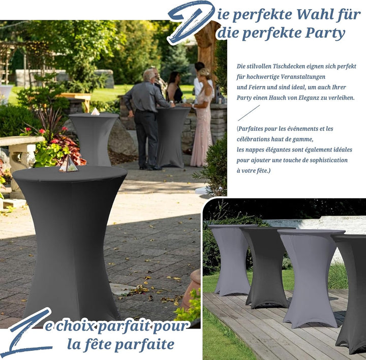 3er-Set Grau Stretch Stehtisch Husse für Bistrotisch Ø80-85 cm Spandex Stretch Tischdecke, Verstärku