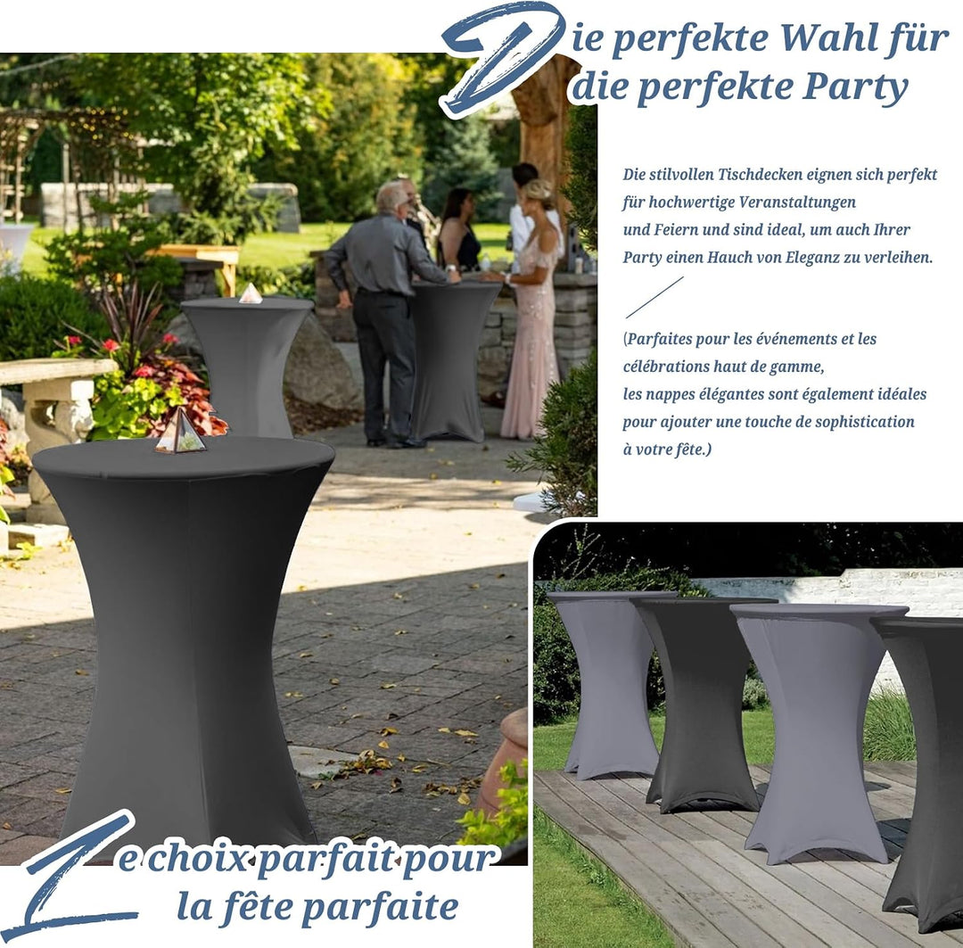 6er-Set Grau Stretch Stehtisch Husse für Bistrotisch Ø80-85 cm Spandex Stretch Tischdecke, Verstärku