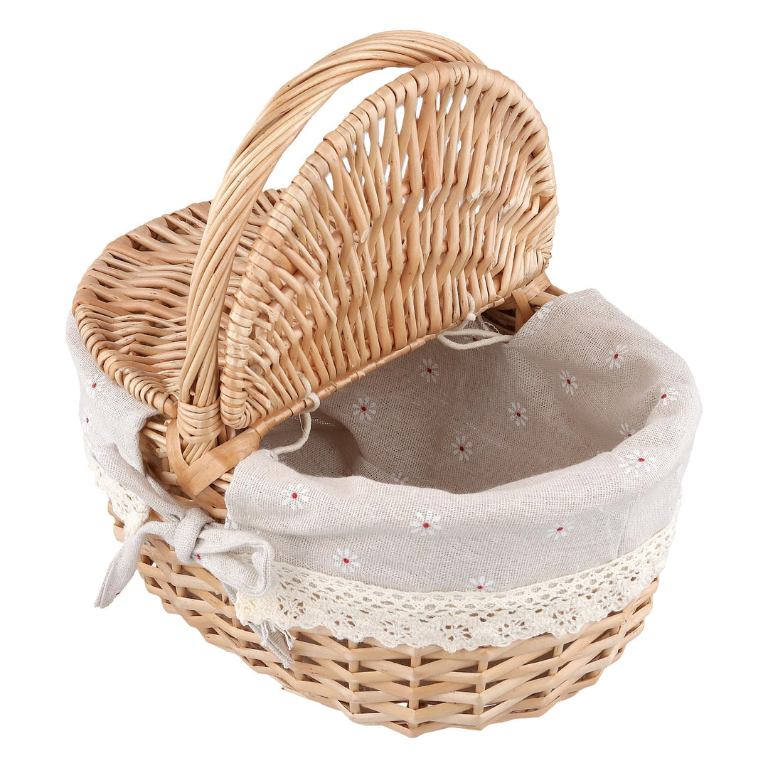 Picknickkorb mit Deckel, Kleiner Weidenkorb mit henkel und Liner | 25 x 18 x 13 cm, Einkaufskorb Gef