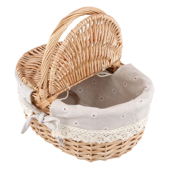 Picknickkorb mit Deckel, Kleiner Weidenkorb mit henkel und Liner | 25 x 18 x 13 cm, Einkaufskorb Gef