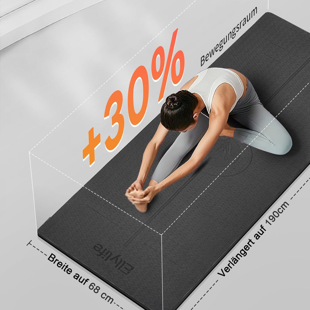 Yogamatte aus ECO Naturkautschuk & Hhautfreundlichem TPE, Extrem Rutschfest, Ausrichtungslinien, Ein