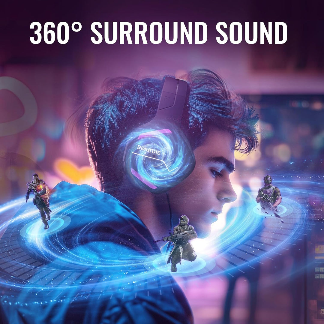 BINNUNE Gaming Headset, Wireless Headset für PS4 PS5 PC PlayStation 4 5, Gaming Kopfhörer mit Mikrof