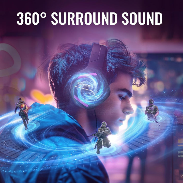 BINNUNE Gaming Headset, Wireless Headset für PS4 PS5 PC PlayStation 4 5, Gaming Kopfhörer mit Mikrof