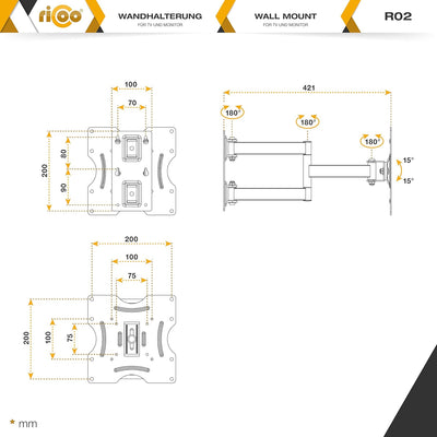 RICOO TV Wandhalterung Fernseher Schwenkbar Neigbar für 22-37 Zoll, Universal TV Halterung R02, Fern