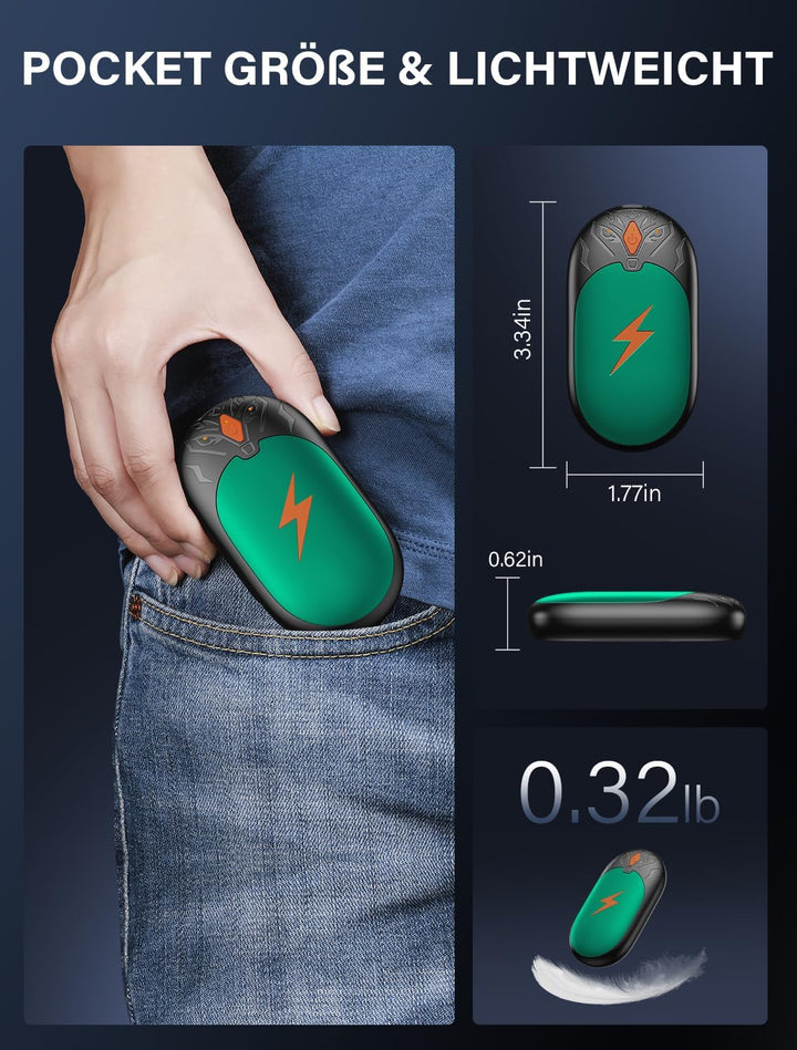 Handwärmer Elektrisch 2 Pack, Ultraleicht Taschenwärmer Wiederaufladbar, Tragbare Heizung 8000mAh, 3