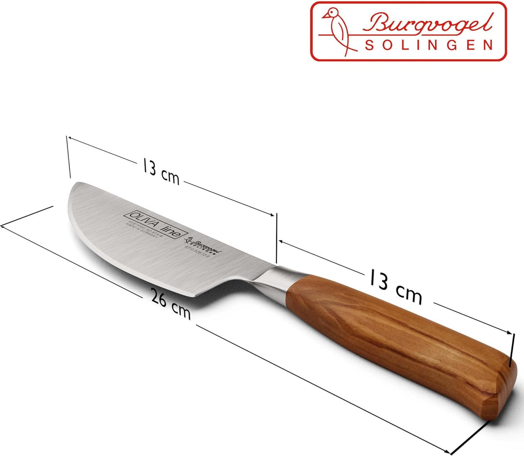 Burgvogel Solingen Kräutermesser 13 cm geschmiedet Olivenholz, Oliva Line, rostfrei, hell, scharf Br