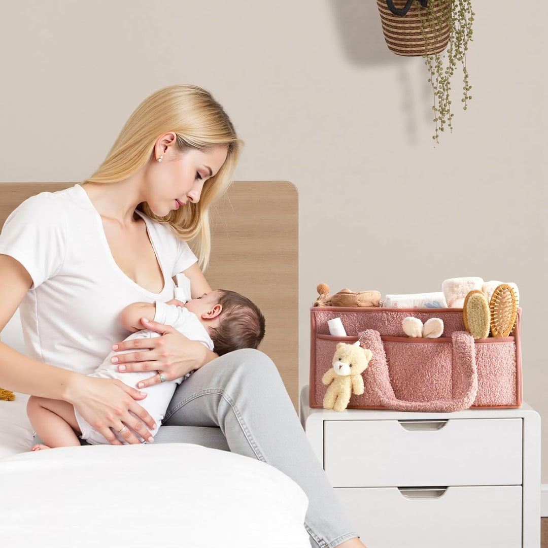 Wickeltisch Organizer, Baby Windel Caddy Organizer Korb mit Fächern & Griffen, Tragbarer Baby Aufbew