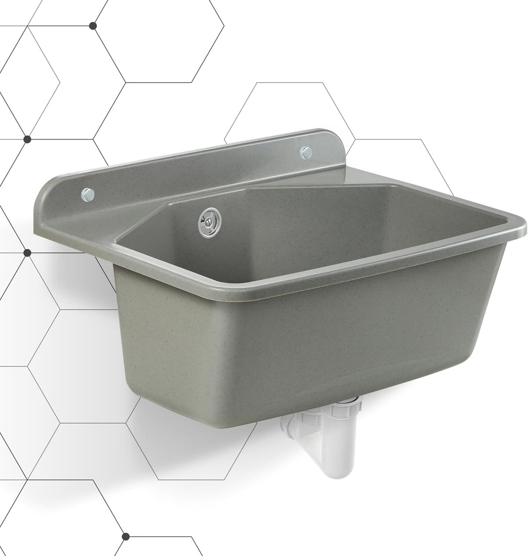 gospo Ausgussbecken mit Siphon, 46 x 37 x 20 cm, Waschbecken aus Kunststoff, Waschtrog für Garage, K