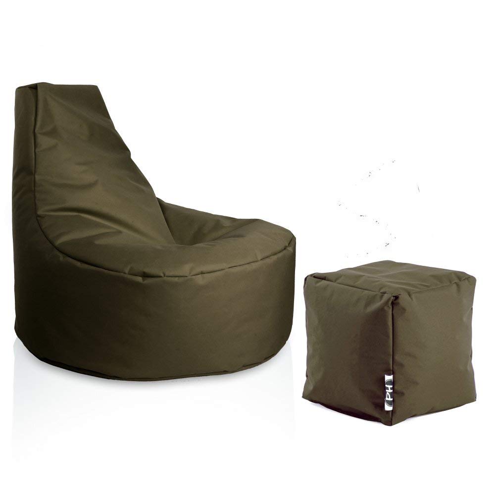 PATCH HOME Gamer Sessel Sitzsack inkl. Würfel Bean Bag Set Ø75cm, 30cm Sitzhöhe, 80cm Höhe + 35x35cm