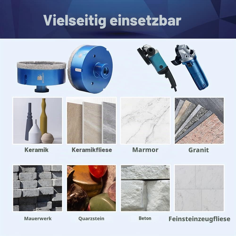 Diamant Fliesenbohrer 100mm - M14 Diamantbohrer Lochsäge für Fliesen Porzellan Keramik Marmor Granit