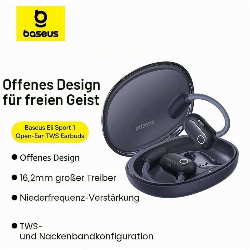 Baseus Eli Sport 1 Open-Ear TWS Auriculares Inalámbricos Abiertos Con Escuche de Carga Negros