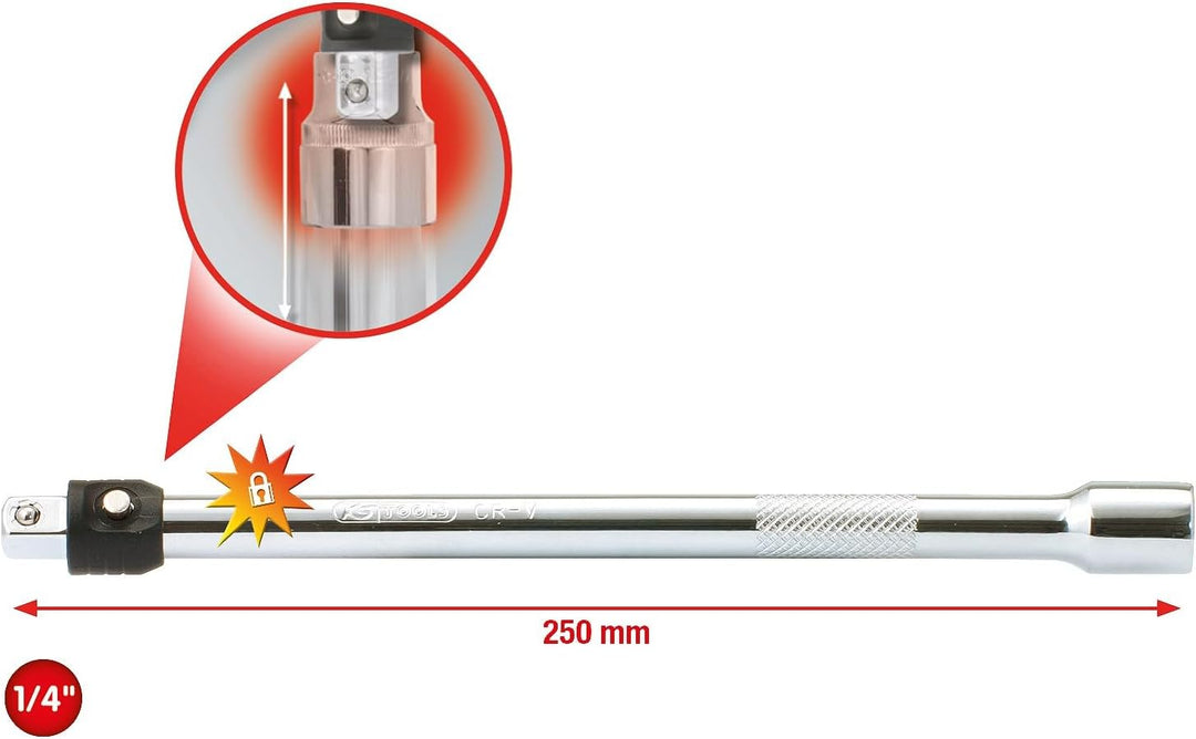 KS Tools 919.1406 1/4" CHROMEplus Verlängerung mit Verriegelung, 250mm