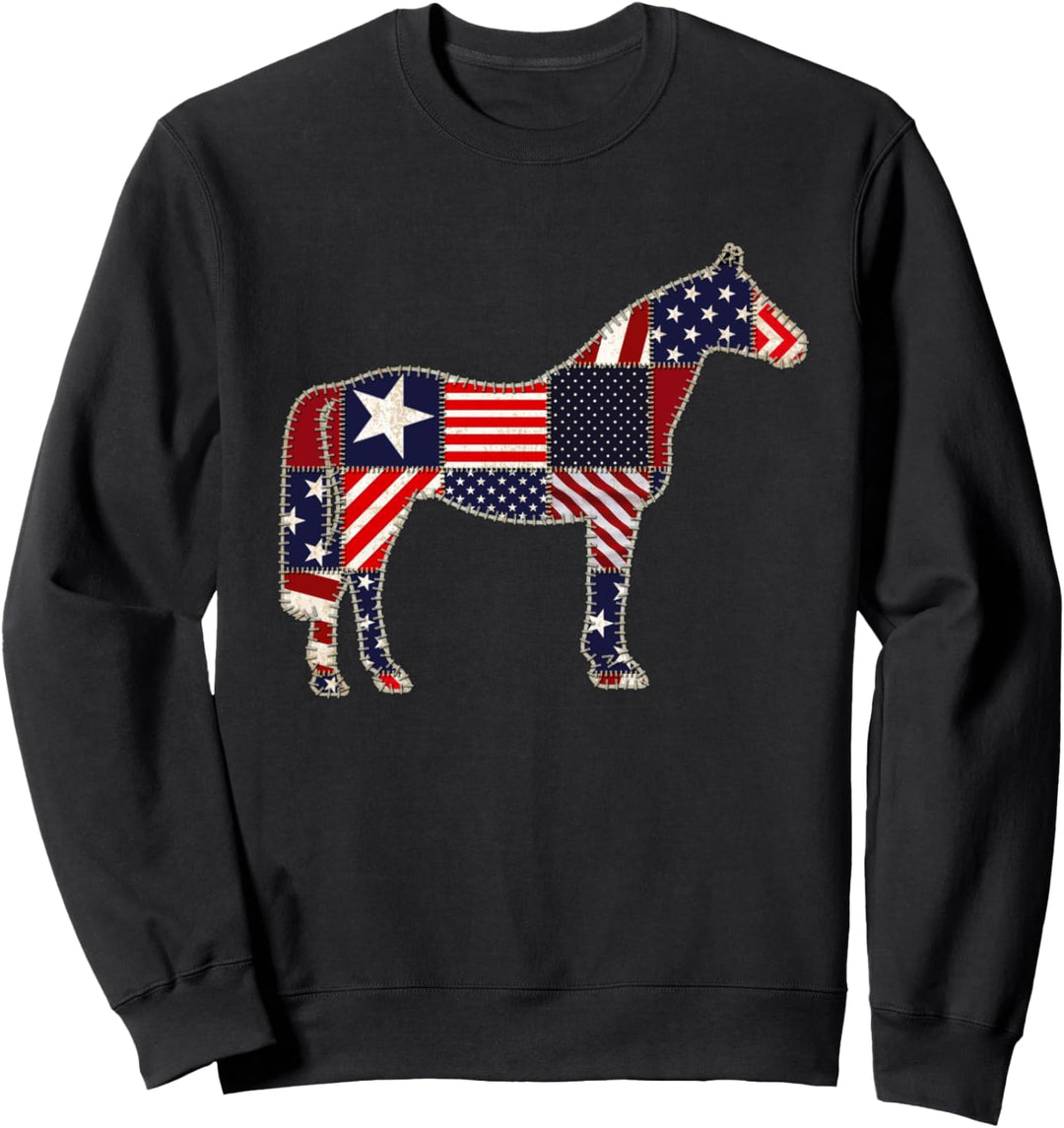 4th of July Horse Patchwork American Flag Women Girls Sweatshirt
