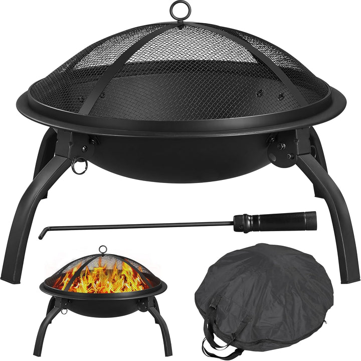 Yaheetech Feuerstelle Feuerschale mit Funkenschutz, Klappbare Feuerkorb Outdoor Fire Pits Feuerschal
