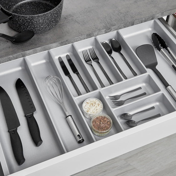 SO-BOX 2 Besteckkasten Breite 80,9 cm, Tiefe 46,2 cm mit silbergrauer Kanvas-Struktur für Schubladen