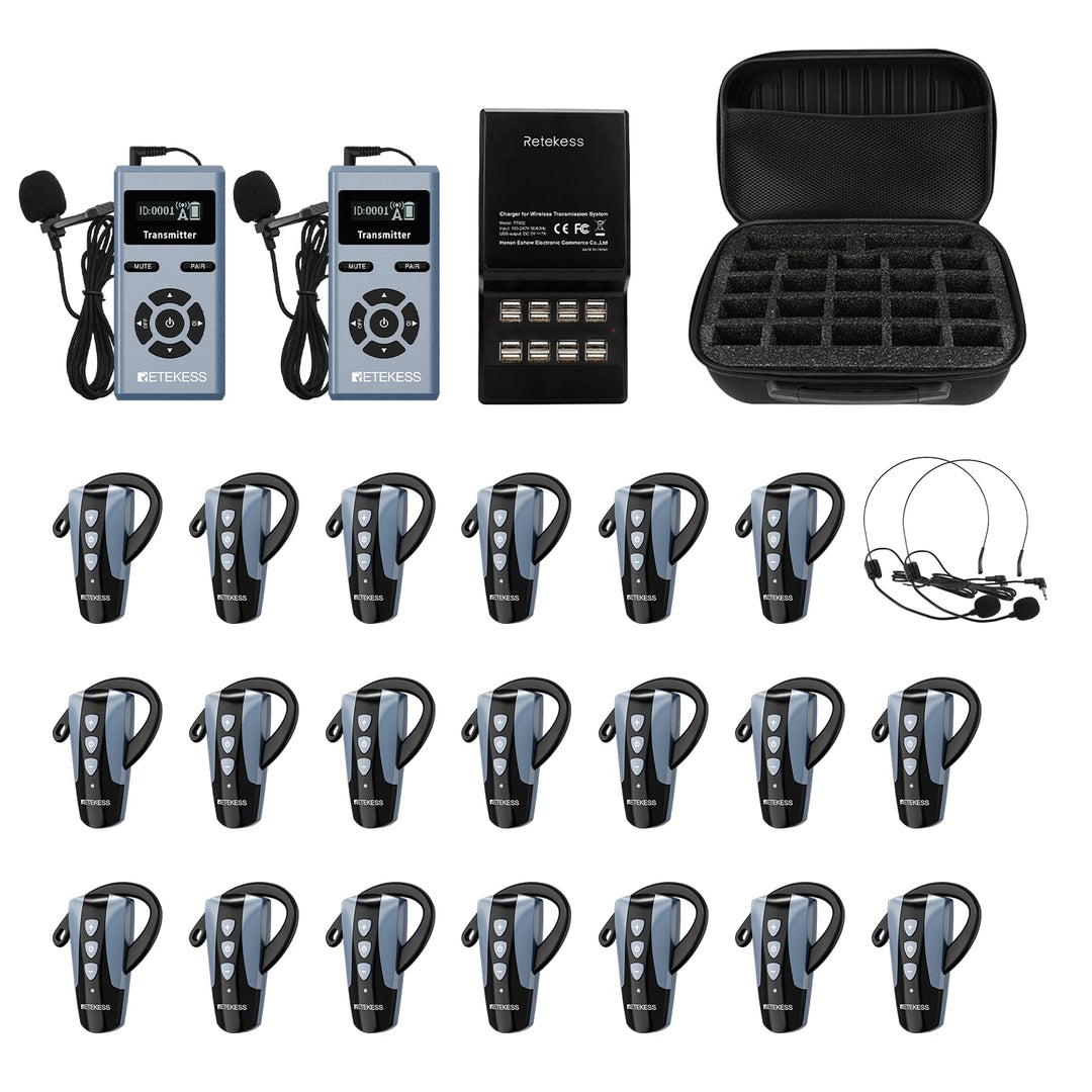 Retekess TT106S Drahtloses Tourguide-System, Ohrbügel-Empfänger, 2.4GHz, One-Touch-Bedienung, USB-La