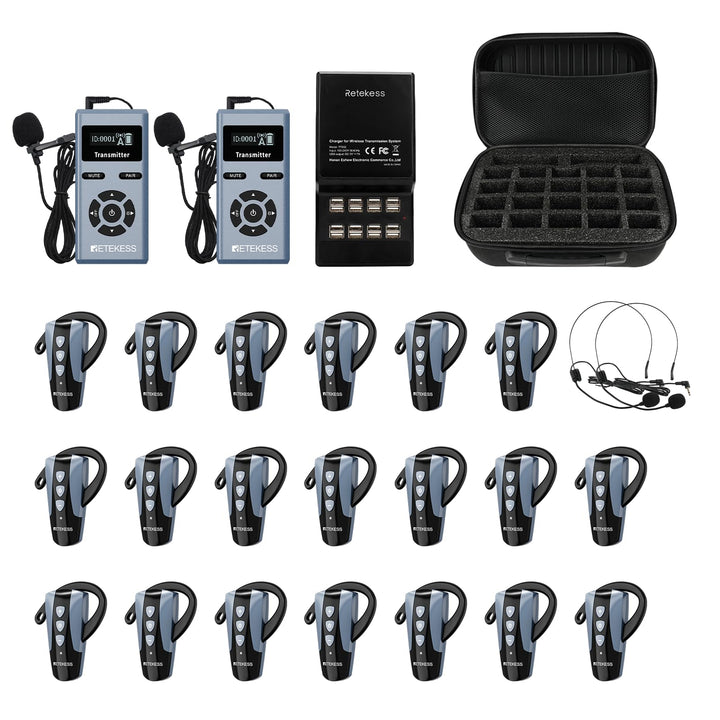 Retekess TT106S Drahtloses Tourguide-System, Ohrbügel-Empfänger, 2.4GHz, One-Touch-Bedienung, USB-La