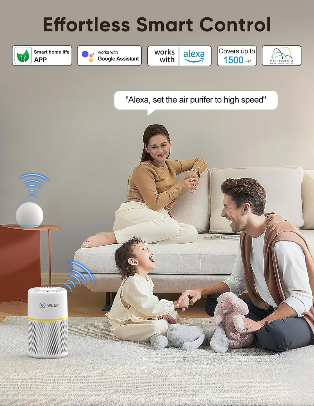 WiFi Smart Luftreiniger mit App & Alexa/Google Sprachsteuerung - 360° Luftstrom, H13 HEPA Filter (99