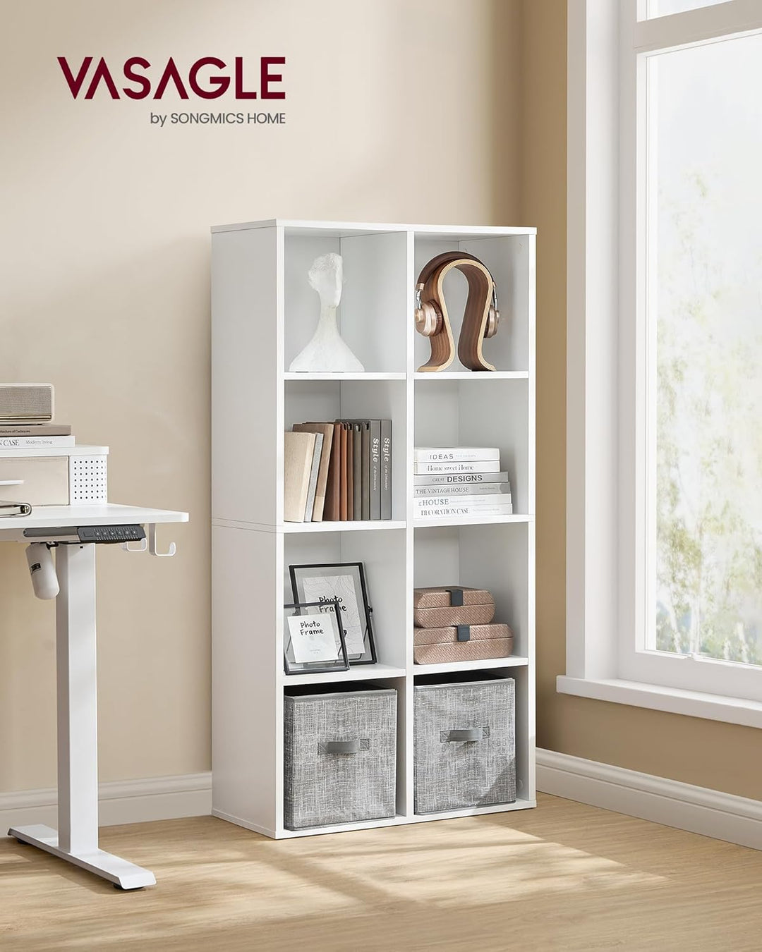 VASAGLE Bücherschrank, Bücherregal, mit 8 Fächern, Büroregal, Würfelregal, Standregal, für Wohnzimme