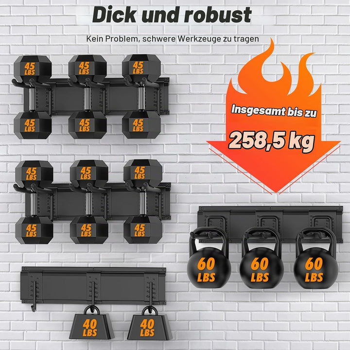 Housolution Verstellbar Garagen Gerätehalter 162,56cm, Metall Wandhaken mit 4 Schienen 12 Haken Werk