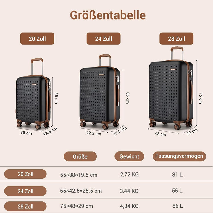 KONO Mittelgrosser Koffer 65 x 42.5 x 25.5 cm, Hartschalenkoffer aus ABS+PC mit TSA-Schloss, 4 Rolle