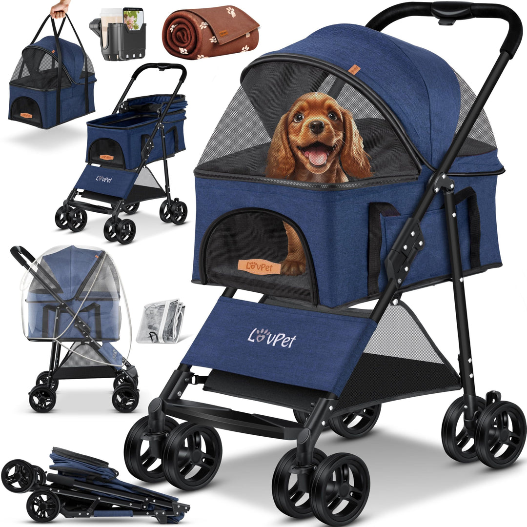 LOVPET® Hundewagen 2in1 Hundebuggy Hundebox Transporttasche Faltbar klappbar bis 20kg Haustiere Bugg