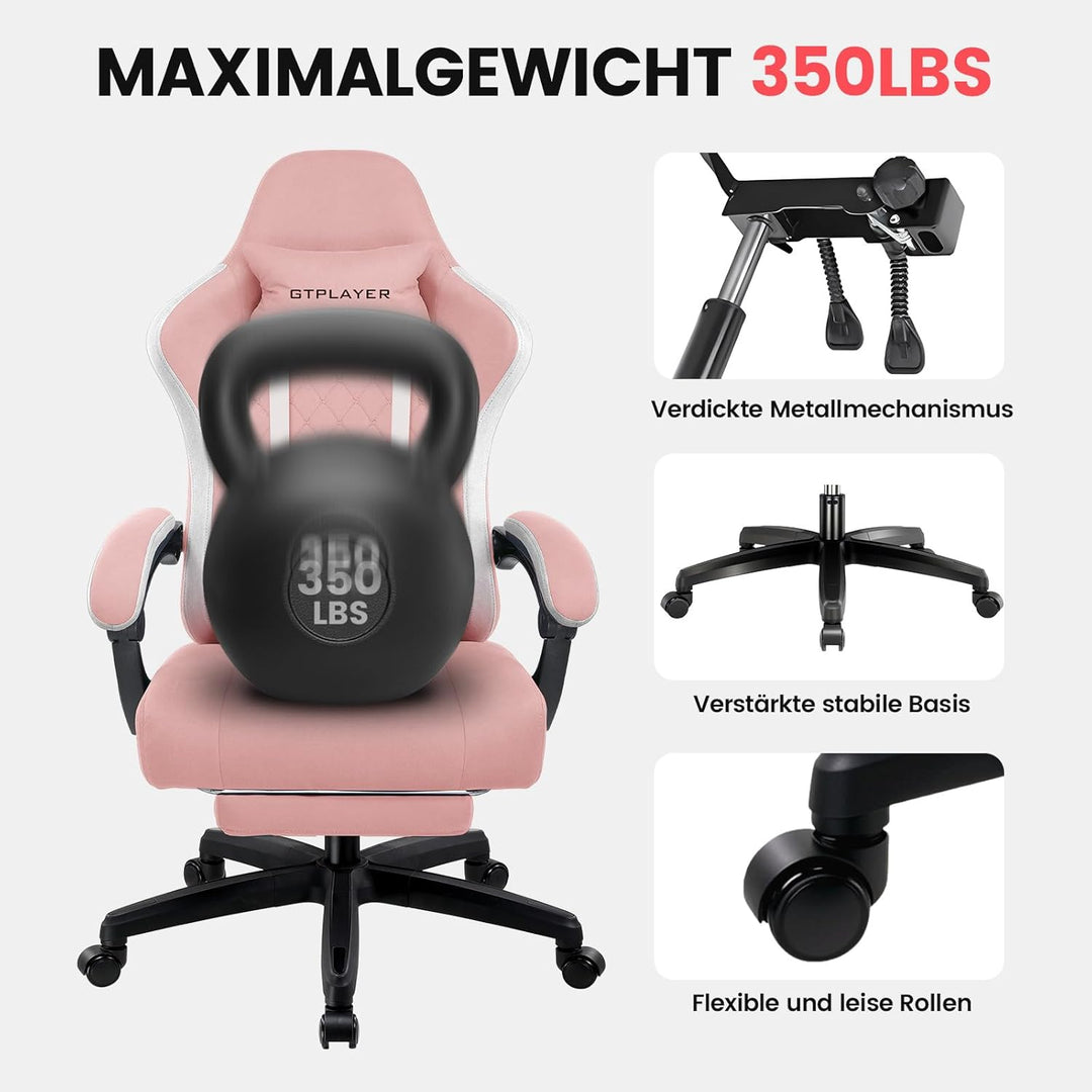 GTPLAYER Gaming Stuhl Stoff, Gaming Sessel mit Taschenfederkissen, ergonomischer Drehstuhl, Gamer St