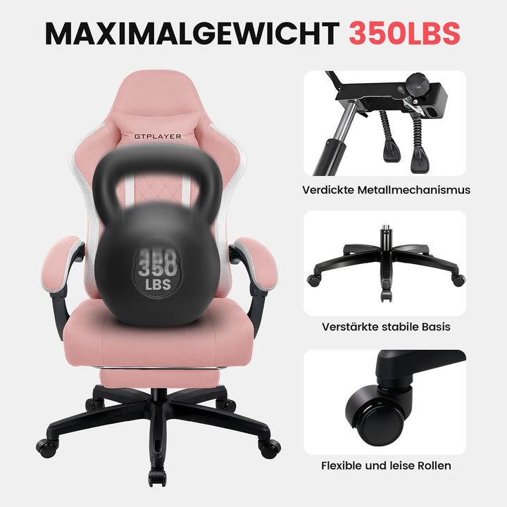 GTPLAYER Gaming Stuhl Stoff, Gaming Sessel mit Taschenfederkissen, ergonomischer Drehstuhl, Gamer St