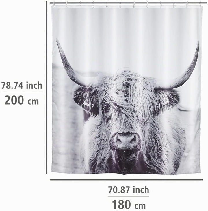 WENKO Duschvorhang Yak, hygienischer Textil-Vorhang, waschbar, wasserabweisend &amp; pflegeleicht, mit 1