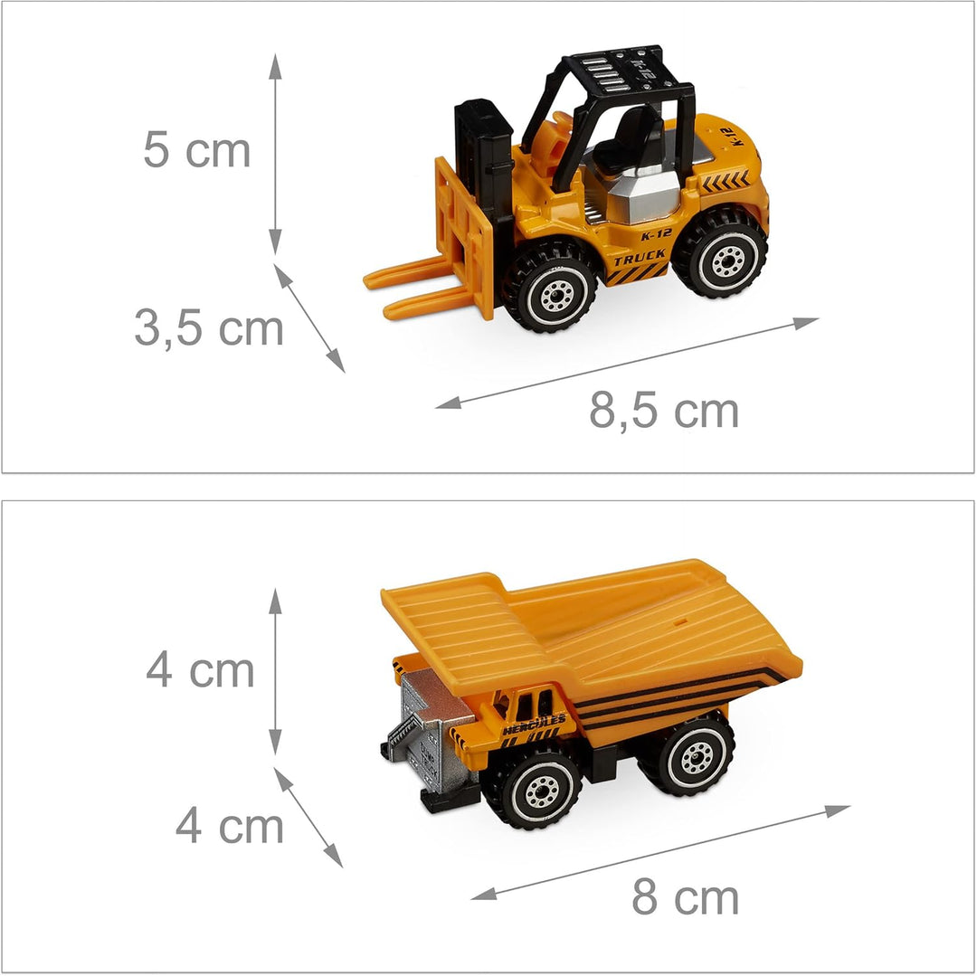 Relaxdays Baustellenfahrzeuge Kinder, 6er Set, Spielzeugautos, Mini Baustelle, ab 3 Jahre, Metallaut