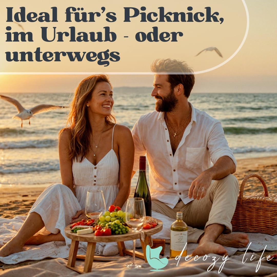 Weintisch Akazie Massivholz - Weinbar & Weintablett für Zuhause oder Outdoor - geeignet als Picknick