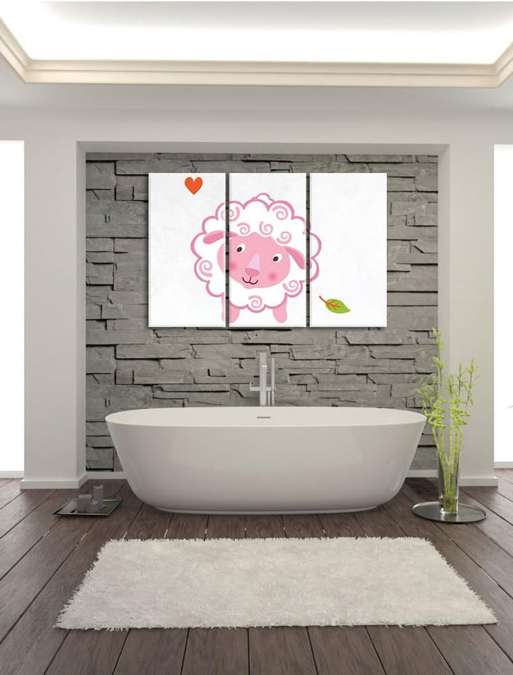 Pixxprint Niedliches Schaf als Leinwandbild/Grösse: 3 Teilig (120x80) cm/Wandbild/Kunstdruck/fertig