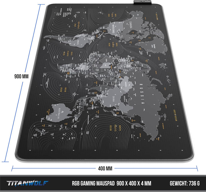 CSL-Computer – XXL RGB Gaming Mauspad – LED Schreibtischunterlage – 900 x 400 mm Übergrösse – XXL Ma