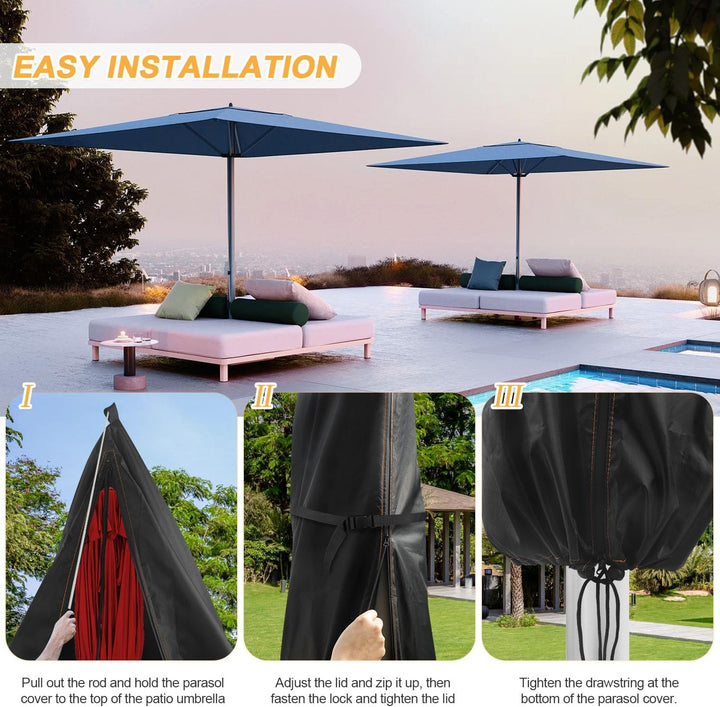 HEIMUNI Schutzhülle Sonnenschirm 3m, Ampelschirm Schutzhülle mit Stab, Abdeckung für Sonnenschirm, A