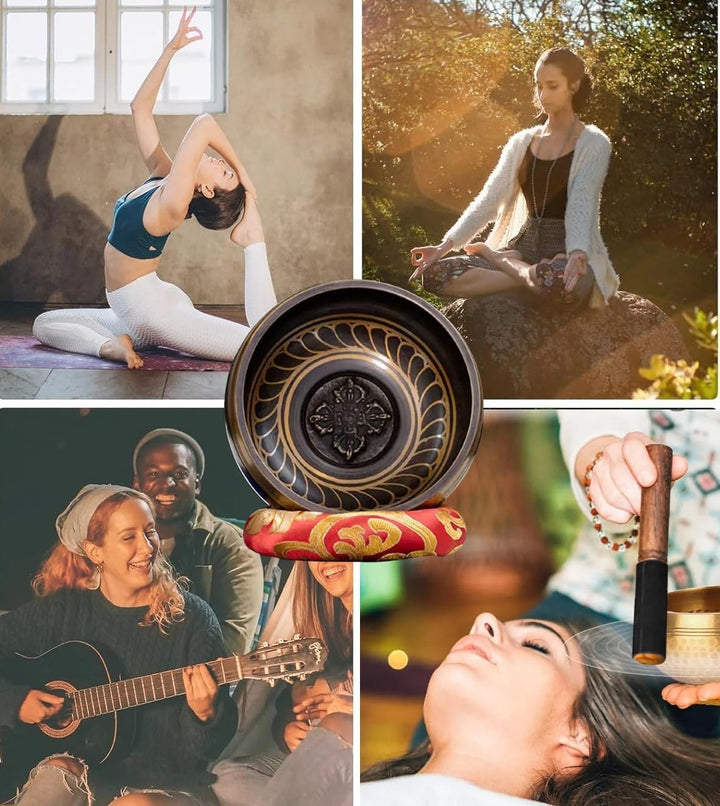 Tibetische Klangschalen Setz 8/13CM, mit Klöppel und Klangschalenkissen, Handgefertigt und leicht zu