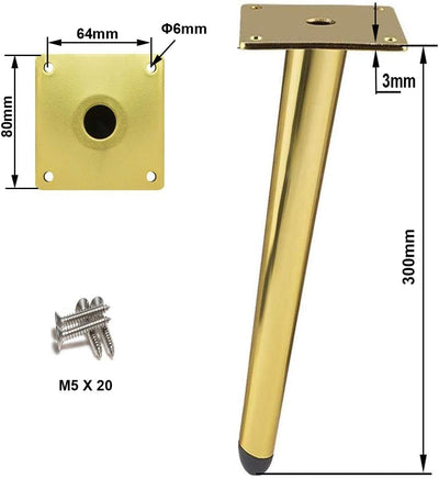 Drenky 4 Stück Schräge Tischbeine, Metallschrankbeine, Kegel Möbelbeine, 201 Edelstahl, Golden, 30 c