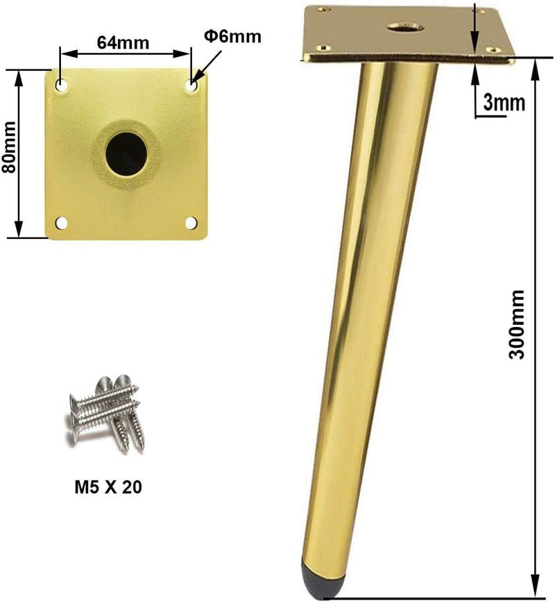 Drenky 4 Stück Schräge Tischbeine, Metallschrankbeine, Kegel Möbelbeine, 201 Edelstahl, Golden, 30 c