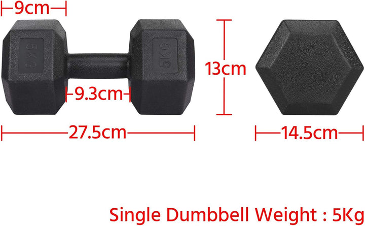Yaheetech 2 Stück Hantel Set 4/5/6/7,5/8/10 Kg Kurzhanteln Gusseisen Hexagon Hanteln Gewichte Traini