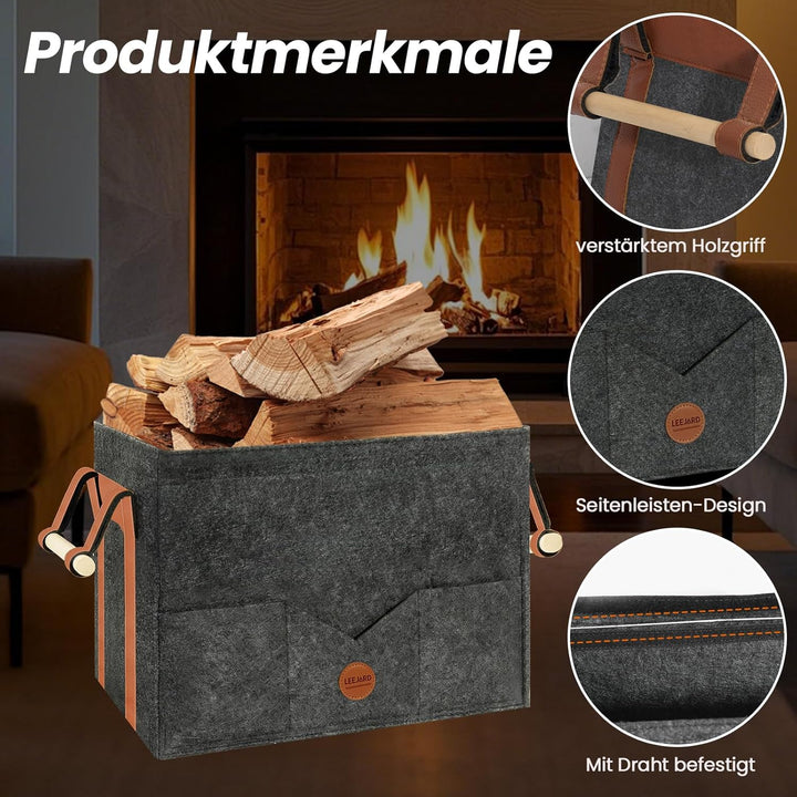 Holzkörbe für Kaminholz, Gross Holzkorb aus Filz Mit Metallrahmen, Seitentaschen und Griffen, auch a