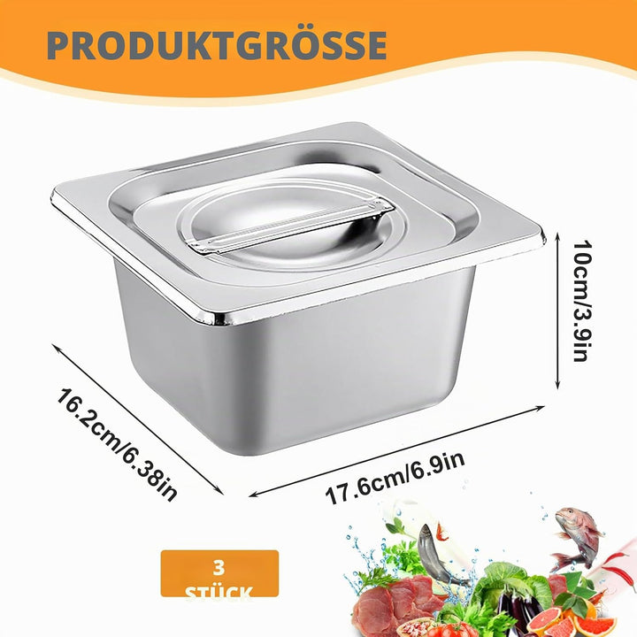 Panier-Set Aus Edelstahl, 3 Stück Hotelpfannen, Panierschalen Set 3-Teilig, Dampftischpfannen, Pfann