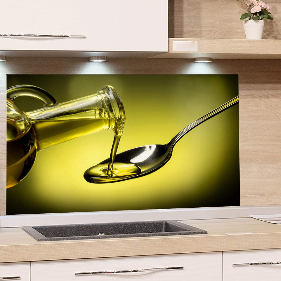 GRAZDesign Spritzschutz Glas für Küche Herd, Bild-Motiv grün Olivenöl mediterran, Küchenrückwand Gla